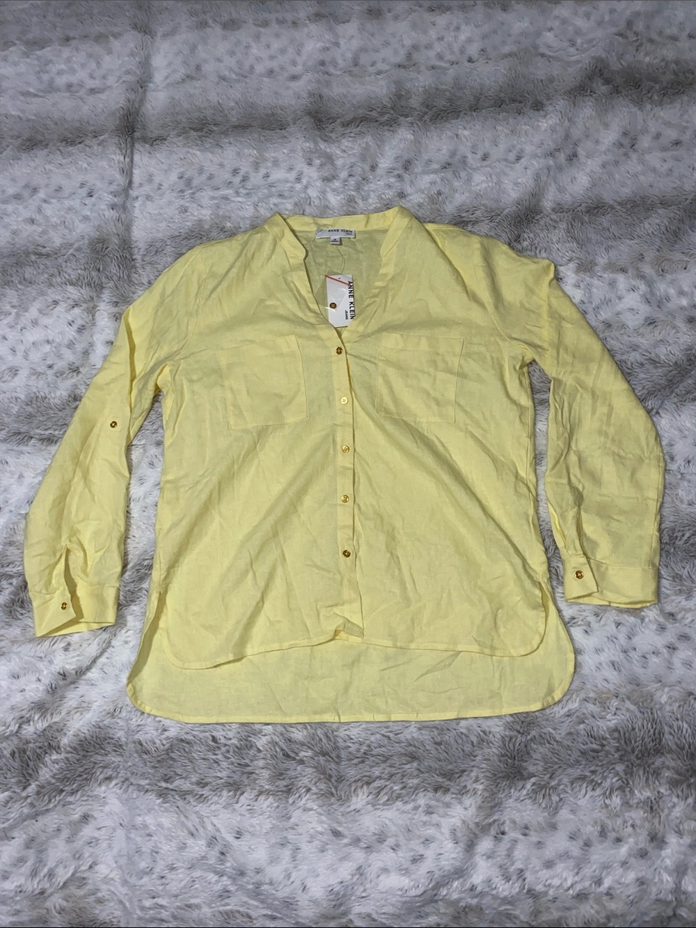 Anne Klein Pale Yellow Casual Button-Down Shirt